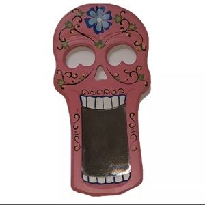 Sugar Skull Dia de los Muertos Day of the Dead Wall Mirror Plaque - Pink